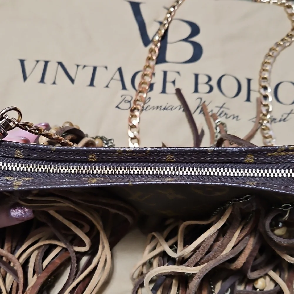 Vintage Boho Bags Louis Vuitton Brown and Tan Fringe Clutch - Picture 4 of 9